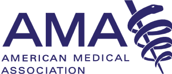 Logo of the American Medical Association (AMA) featuring a caduceus symbol.